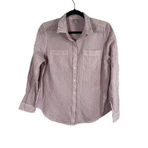 LL Bean Striped Preppy Shirt Pink M Feminine Seersucker Classic Old Money Bengal